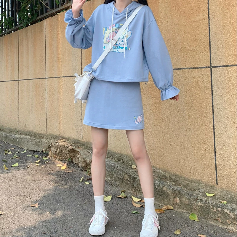 Juwas Pick Me Rabbit Print Sweatshirt Skirt Set CLOTHING 8 Juwas Pick Me Rabbit Print Sweatshirt Skirt Set CLOTHING