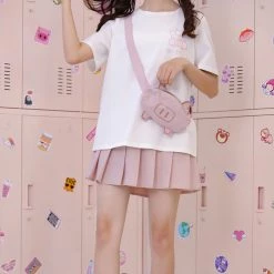 Juwas Pink Pig Basic Shirt With Crossbody Bag