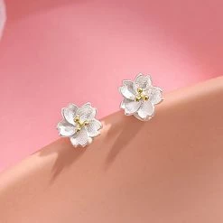 Juwas NEW ARRIVAL Japanese Sakura Silver Earrings