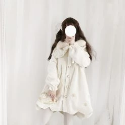 Juwas Lolita Bunny Embroidery Button Up Warm Coat
