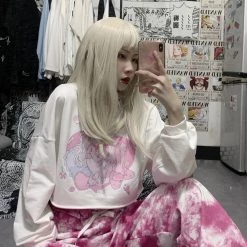 Juwas Candy Anime Girl Graphic Print Loose Sweater NEW ARRIVAL