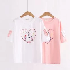 Juwas Rabbit Love Heart Print Cotton T-shirt NEW ARRIVAL