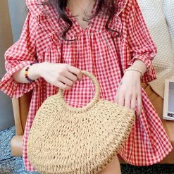 Juwas Vintage Red White Plaid Sleeve Shirt