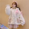-Juwas Cute Rabbit Ears Horn Buckle Warm Coat