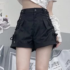 Juwas Black Lace Up High Waist Shorts NEW ARRIVAL