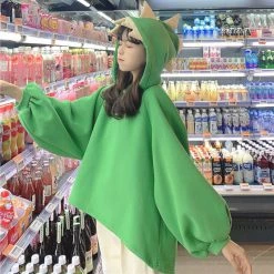 Juwas NEW ARRIVAL Green Dinosaur 3D Back Fins Oversize Hoodie