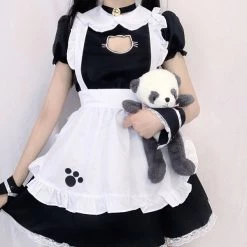 Juwas NEW ARRIVAL Chic Maid Cosplay Cat Paw Hollow Out Mini Dress