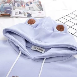 Juwas Bear Embroidery Drawstring Warm Hoodie CLOTHING