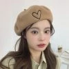 Juwas Front Heart Embroidered Beret Hat CLOTHING