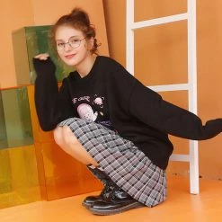 Juwas Kawaii Space Girl Black Long Sleeve Sweater NEW ARRIVAL