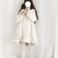 Juwas Lolita Bunny Embroidery Button Up Warm Coat