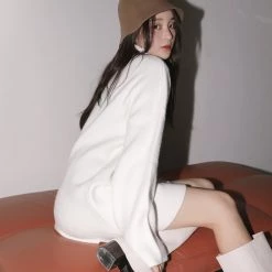 Juwas Korean Black/White Loose Cotton Sweater CLOTHING