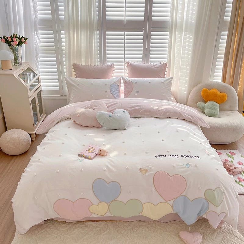 Juwas Sweet Love Heart Embroidery Bedding Set 4 Juwas Sweet Love Heart Embroidery Bedding Set