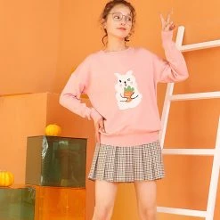 Juwas Kawaii Rabbit Eating Carrots Pastel Sweater