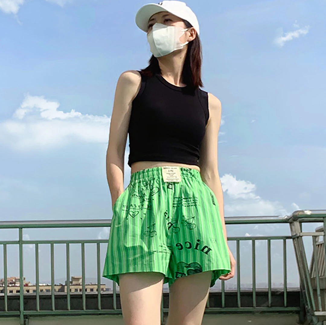 Juwas NEW ARRIVAL Stripe Graffiti-art Green Shirt Short Streetwear 8 Juwas NEW ARRIVAL Stripe Graffiti-art Green Shirt Short Streetwear