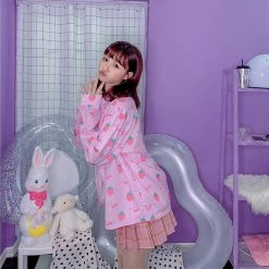 Juwas Sweet Strawberry Buttoned Long Sleeve Top NEW ARRIVAL