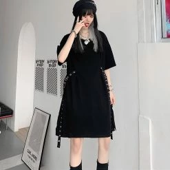 Juwas Pure Color Round Collar Loose Long T-shirt