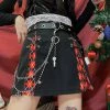 Juwas NEW ARRIVAL Gothic Red Diamond Checkered Chain Mini Skirt
