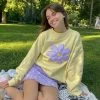 Juwas Flower Embroidery Long Sleeve Sweatshirt