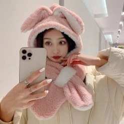 Juwas CLOTHING Cute Rabbit Ear Warm Hooded Scarf