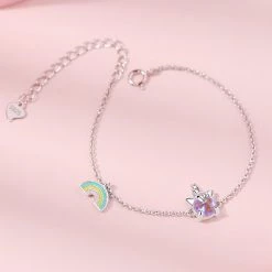 Juwas NEW ARRIVAL Rainbow Unicorn Silver Bracelet