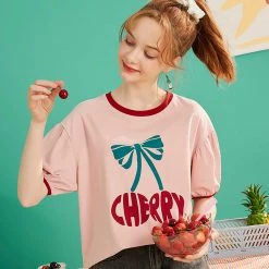 Juwas Cherry Theme Loose T-shirt NEW ARRIVAL