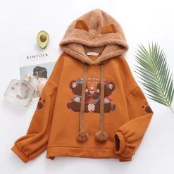 Juwas Babe Bear Embroidery Warm Hoodie