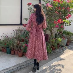 Juwas NEW ARRIVAL Flower Bow V-Neck Midi Dress