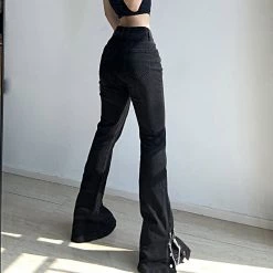 Juwas Street Chain Wide Leg Black Denim Jeans