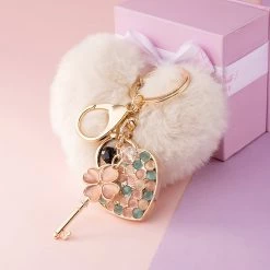 Juwas Chic Furry Heart Locket Keychain