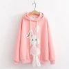 Juwas Cute Bunny Embroidery Warm Hoodie CLOTHING