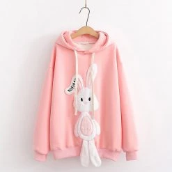 Juwas Cute Bunny Embroidery Warm Hoodie CLOTHING