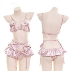 Juwas CLOTHING Sexy Rose Gold Ribbon Two-Piece Lingerie
