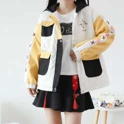 Juwas Cartoon Shiba Inu Print Color Block Pocket Hoodie CLOTHING