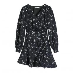 Juwas CLOTHING Vintage Floral V-Neck Short Dress