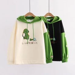 Juwas CLOTHING Cute Cartoon Dinosaur Japanese Letter Embroidery Hoodie
