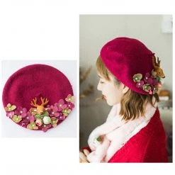 Juwas Flowers Deer Beret Hat