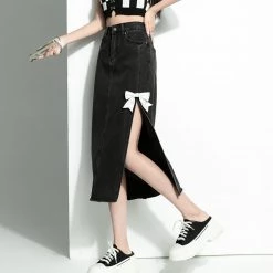 Juwas Bowknot High Waist Slit Skirt 9 Juwas Bowknot High Waist Slit Skirt