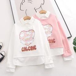 Juwas Cute Rabbit Print Fake Two Piece Hoodie CLOTHING