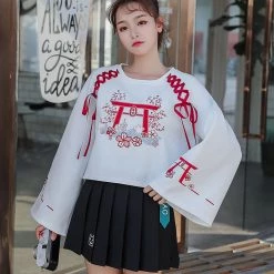 -Juwas NEW ARRIVAL Lace Up Bow-Knot Long Sleeve Short Hoodie