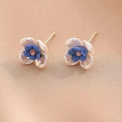 Juwas NEW ARRIVAL Blue Flower 925 Sterling Silver Stud Earrings