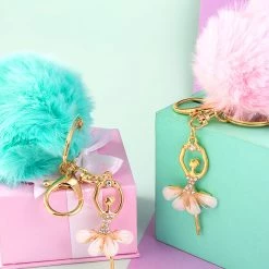 Juwas Soft PomPom Ballerina Keychain Ring