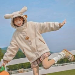Juwas Bunny Hooded Berber Fleece Jacket