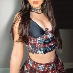 Juwas Gothic Skull Plaid Crop Top And Skirt Set NEW ARRIVAL