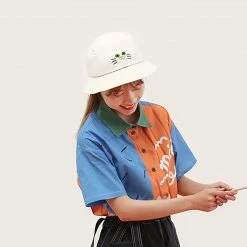 Juwas NEW ARRIVAL Cute Cat Embroidery Bucket Hat