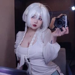 Juwas Chic White Silver Short Air Bangs Wig