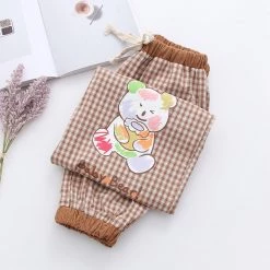 Juwas Cartoon Bear Print Plaid Pants NEW ARRIVAL