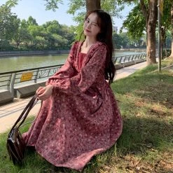 Juwas NEW ARRIVAL Flower Bow V-Neck Midi Dress