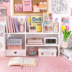 Juwas NEW ARRIVAL Kawaii Cream White Mini Desk Shelf Organizer