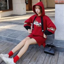 -Juwas NEW ARRIVAL Panda Embroidery Fake Two-Piece Hoodie Dress 9 -Juwas NEW ARRIVAL Panda Embroidery Fake Two-Piece Hoodie Dress